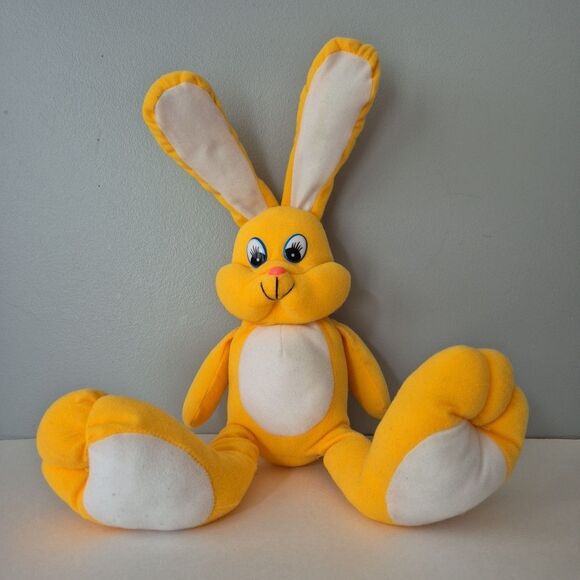 Sugar Loaf  Yellow White Vintage Stuffed Plush Bunny Rabbit Bendable Ears 19 IN - Picture 1 of 6